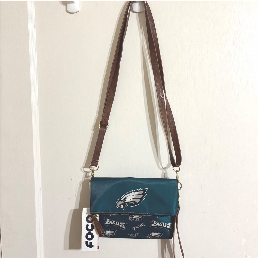 FOCO Philadelphia Eagles Tote Bag Womens OS Teal NWT Foldover Crossbody NFL Rare - Picture 2 of 8